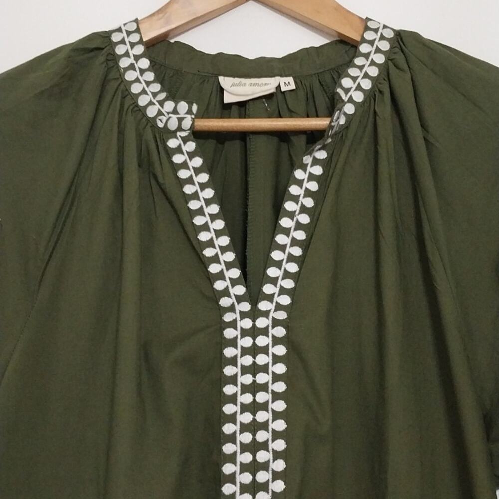 Olive Green Embroidered Mini Dress with White Floral Detail - Picture 2 of 11